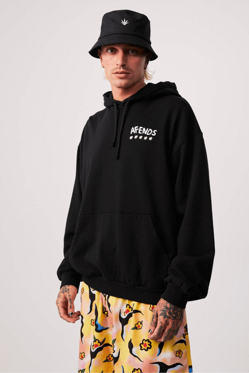 Hoodie- Unisex Flowers recycled pull on hood- schwarz