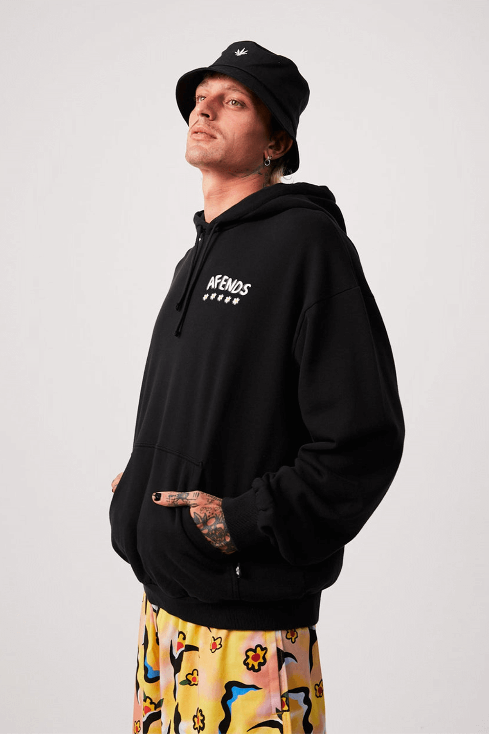 Hoodie- Unisex Flowers recycled pull on hood- schwarz