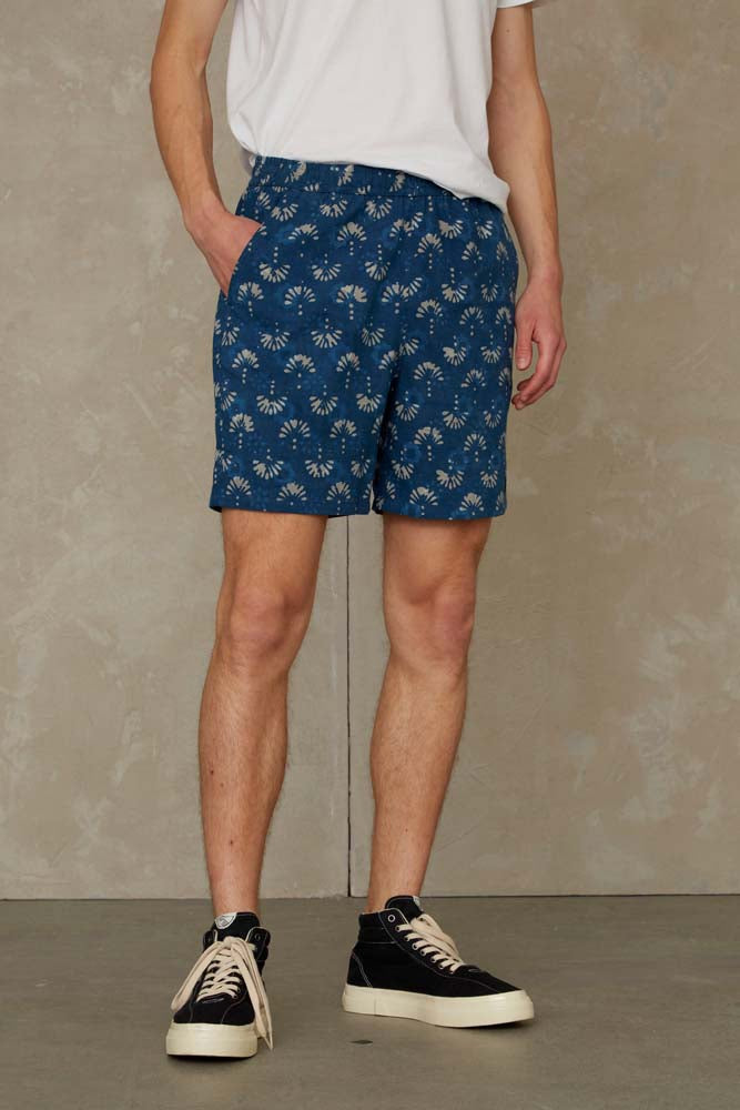 Shorts - Bidatsu Woodblock Indigo Dye - Blau