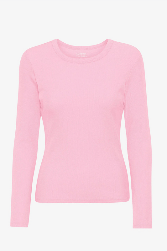 Woman organic Rib Longsleeve- Flamingo Pink - rosa