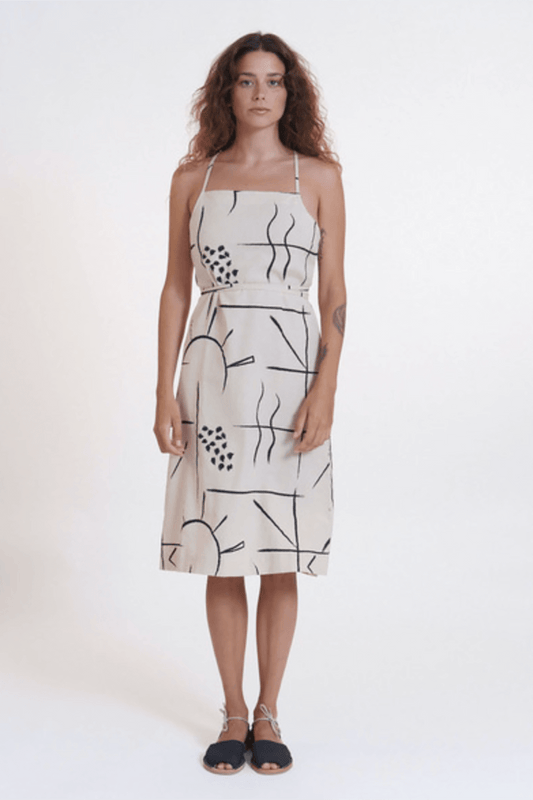 Kleid - Multiposition Salina Dress Cotton Linen Sunrise Print - Beige