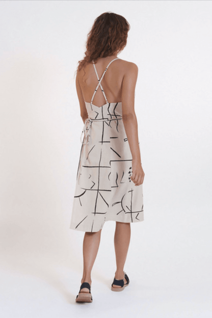 Kleid - Multiposition Salina Dress Cotton Linen Sunrise Print - Beige