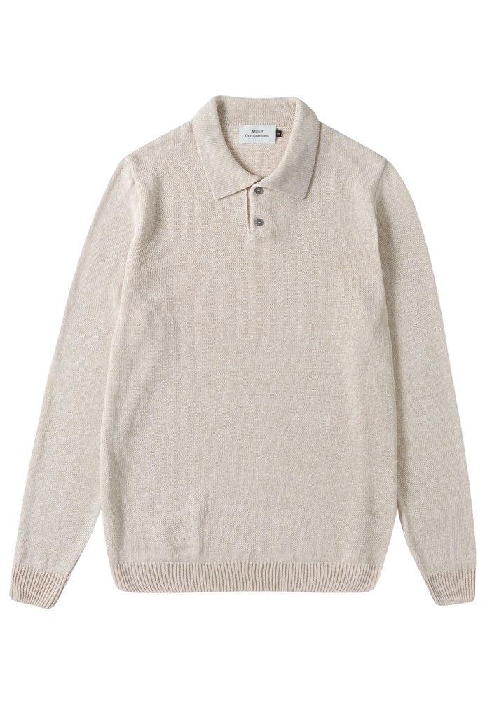 Poloshirt - Kaspar Longsleeve Polo Melange Sand Linen - Beige