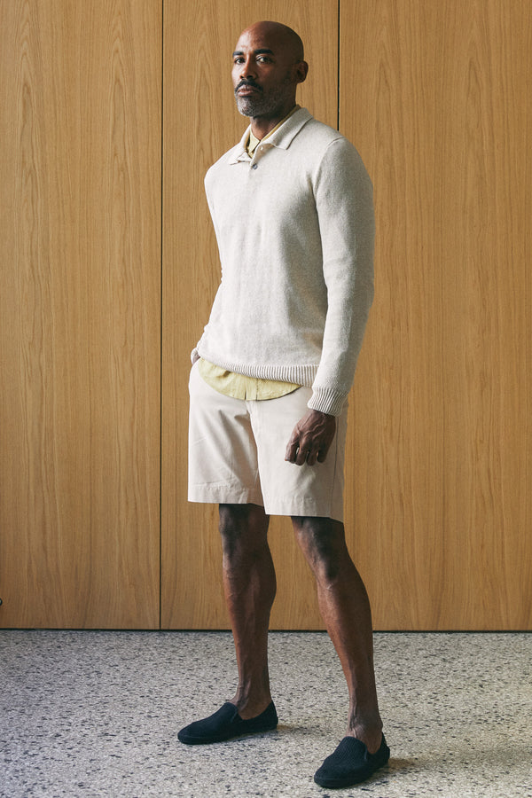 Poloshirt - Kaspar Longsleeve Polo Melange Sand Linen - Beige