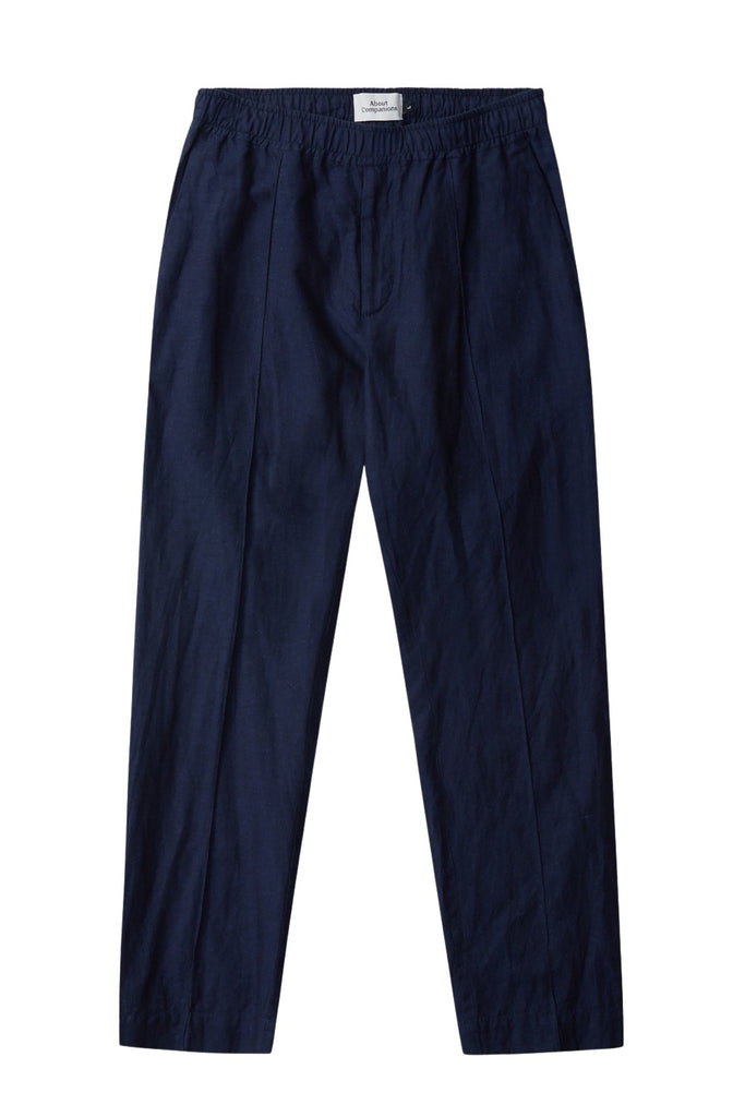 Hose - Max Trousers Navy Linen - Blau