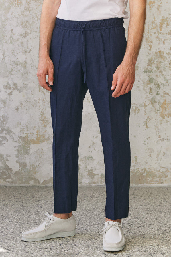 Hose - Max Trousers Navy Linen - Blau