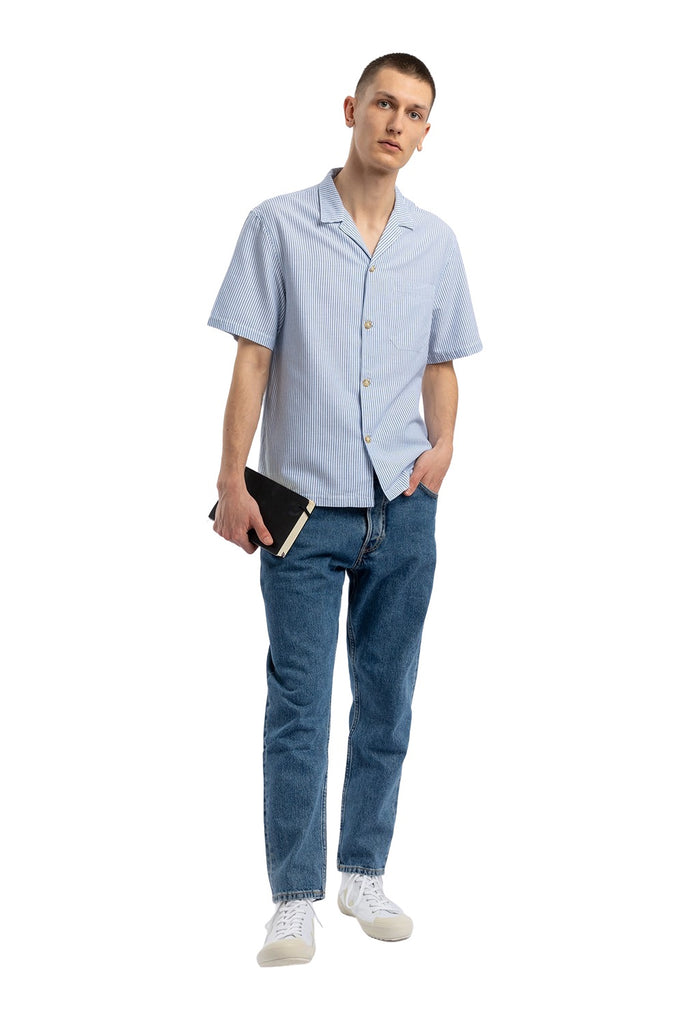 Hemd - Bowling Shirt Navy Oxford Stripe - Blau