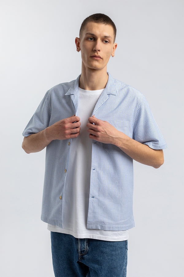 Hemd - Bowling Shirt Navy Oxford Stripe - Blau