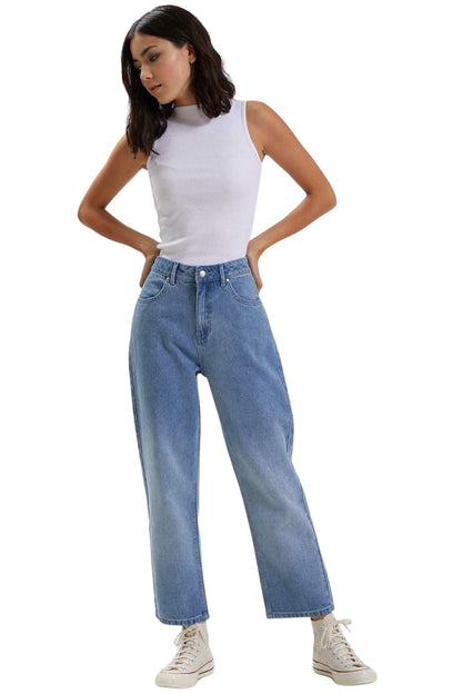 Jeans - Shelby Hemp Denim High Waist Wide Leg Jeans Worn Blue - Blau