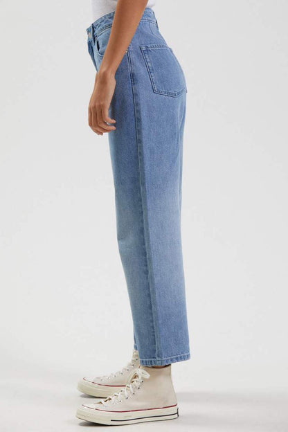 Jeans - Shelby Hemp Denim High Waist Wide Leg Jeans Worn Blue - Blau