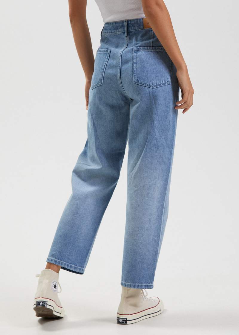 Jeans - Shelby Hemp Denim High Waist Wide Leg Jeans Worn Blue - Blau
